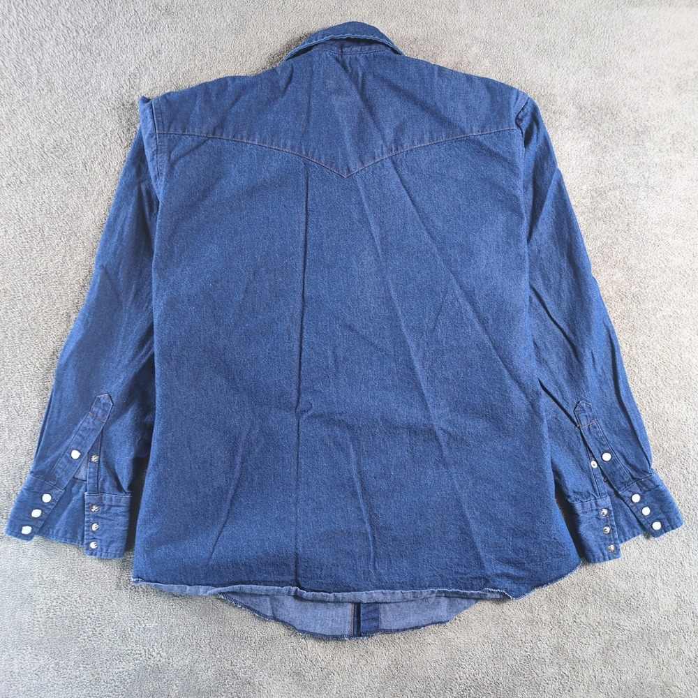 Wrangler Mens Long‎ Sleeve Denim Western Shirt XL Blue Cotton Snap Front - Picture 2 of 9